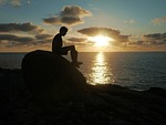 silhouette, boy, cliffs