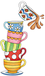 cups, tea, watercolor
