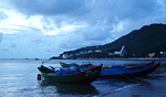 the sea, the boat, sunset
