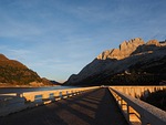 fedaia lake, road, dam system