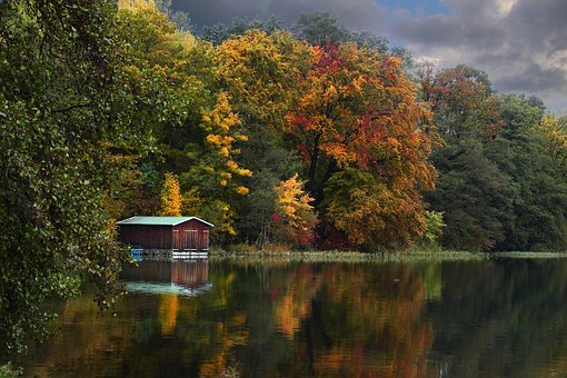 Bootshaus, Natur, See, Herbst, Gewässer