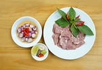 food, pork tongue, vegetables