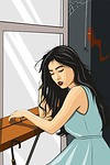girl, portrait, window