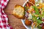 salad, bread, table
