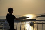 peek, standing, sunset