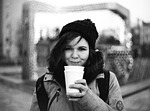 winter, girl, drinking