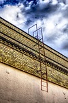 head, fire escape, facade