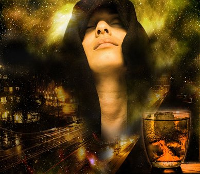 Nacht, Whiskey, Stadt, Junge Frau