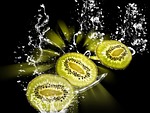 kiwi, water splashes, water