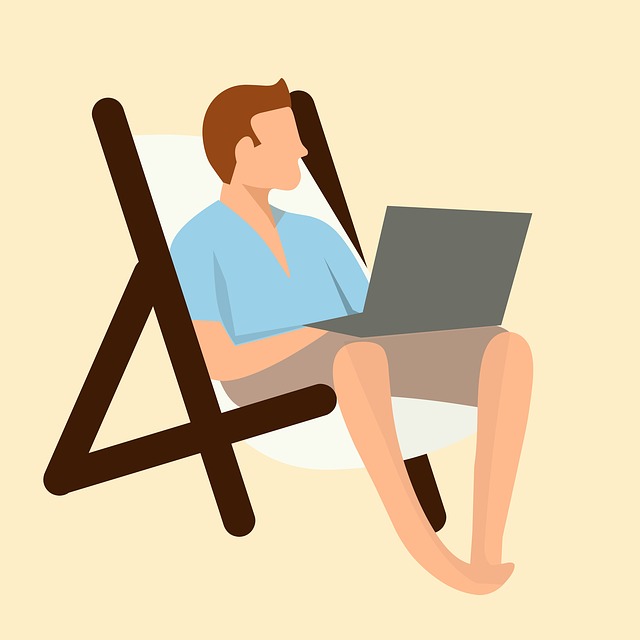 Free beach man working illustration