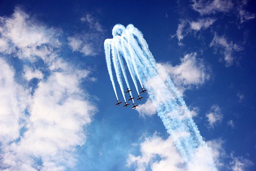 Planes, Sky, Blue, Smoke, Squadron