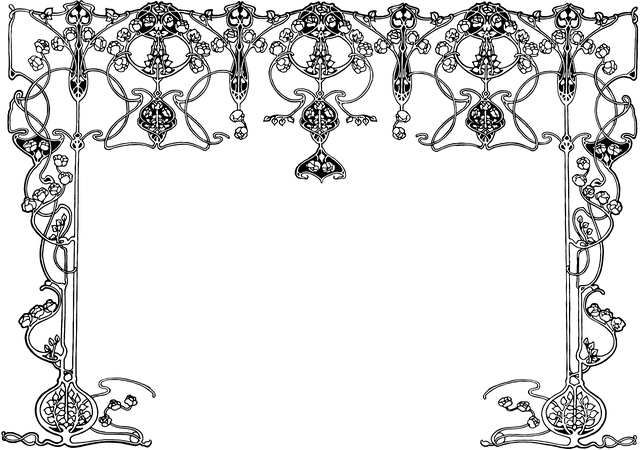 Free art noveau line art black and white illustration