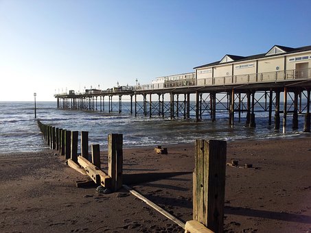 Muelle, Teignmouth, Mar, Playa, Devon