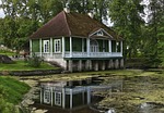 summer house, mirroring, lake