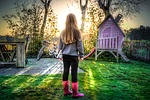 girl, bicycle, garden