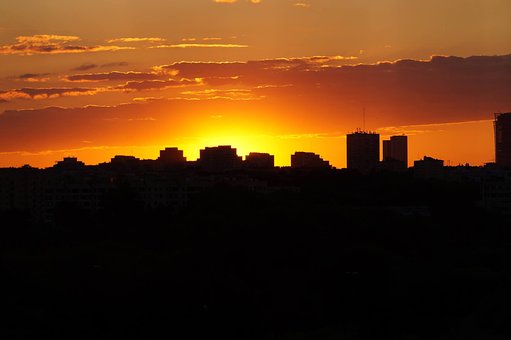 Stadt, Sonnenuntergang, Horizont