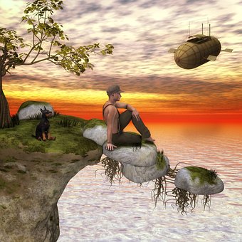 Fantasie, Mann, Hund, Surreal