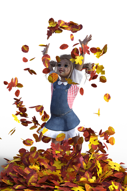 Herbst, Kind, Laub, Mädchen, Blätter