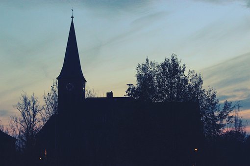 Iglesia, Atardecer, Silueta, Noche