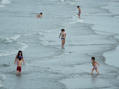 Strand, Børn, At Lege, Efterår, Vand