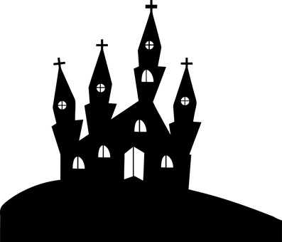 教堂, 交叉, 小山, 景觀, 側(cè)影, 萬圣節(jié)