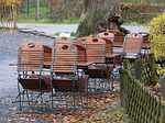 beer garden, dining tables, chairs