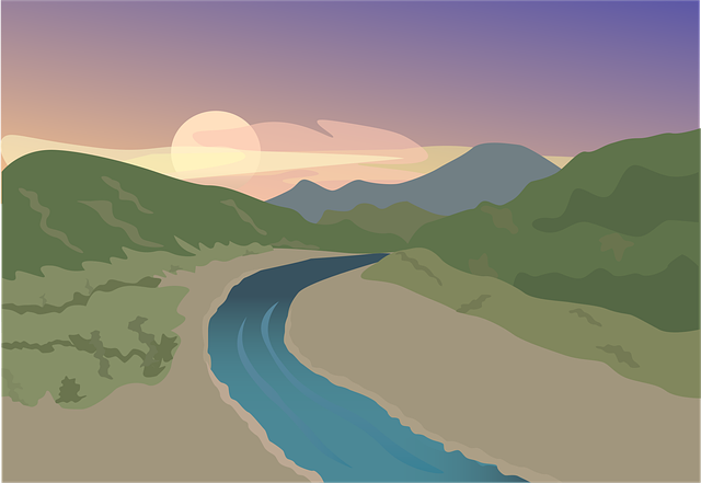 Free sunset river mountains vector