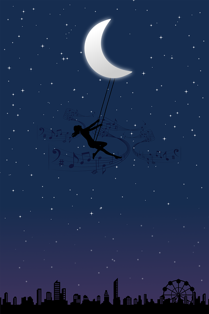 Swing, Moon, Kvinde, By, Nat, Musik