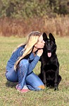 black german shepherd, blonde woman, love