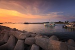 sunset, dawn, pier