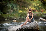 girl, river, water