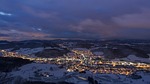 night photograph, homes, snow