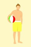 shirtless young man, holding a beach ball, man