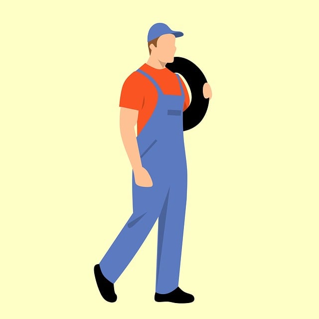 Free mechanic carrying a tire isolated illustration