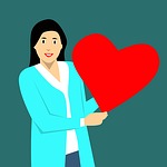 woman, holding symbol, heart