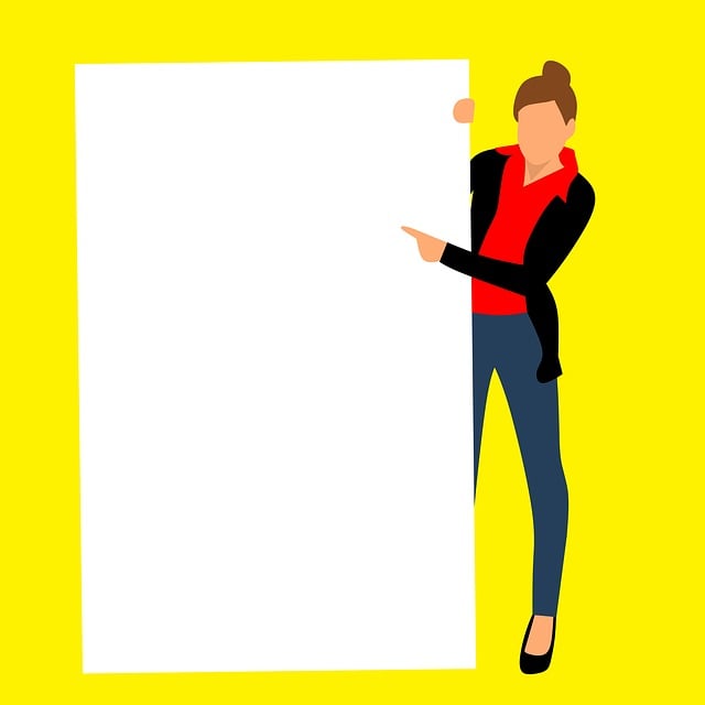 Free business woman standing behind poster illustration