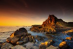 the sea, rock, volcano