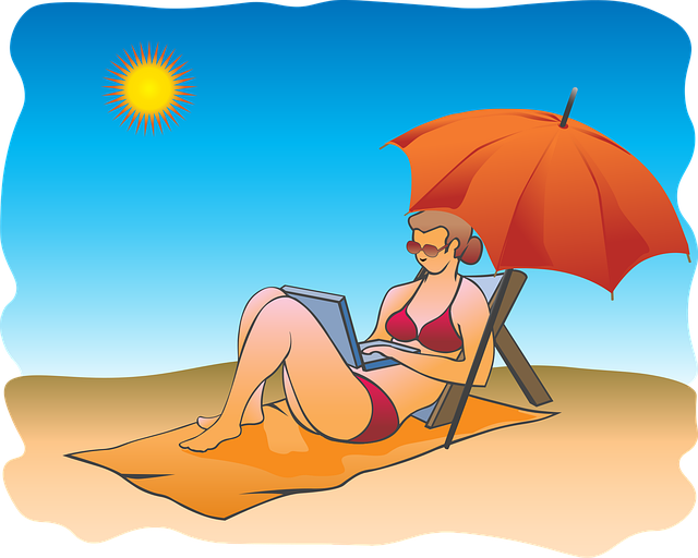 Free woman sunbathing umbrella vector