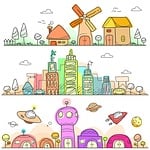 city, doodle, landscape