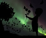 silhouette, child, flower