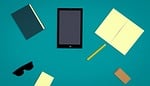 book, tablet, sunglasses