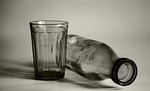glass, bottle, black and white