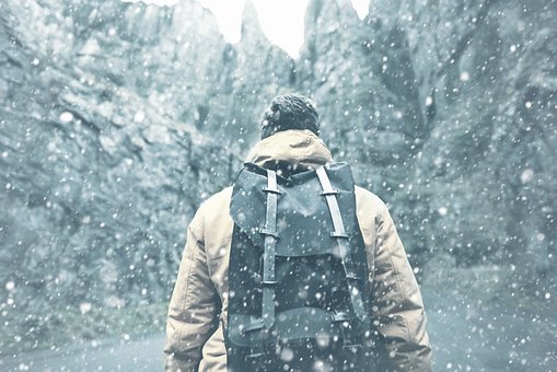 Homem, Jaqueta, Mochila, Inverno, Neve