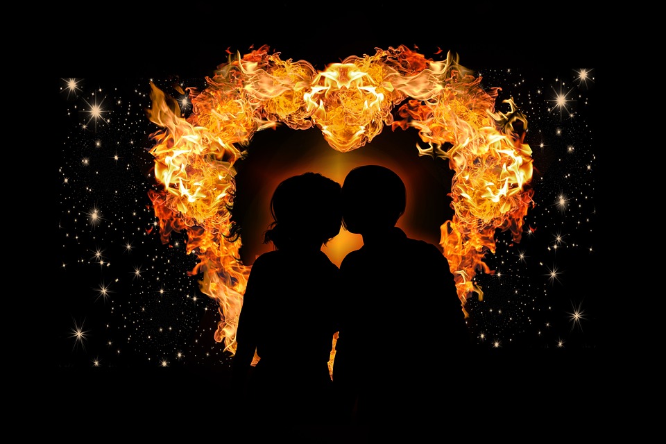 Herz, Liebe, Flamme, Liebespaar, Universum, Himmel