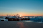 sunset, monolithic part of the waters, sea