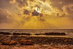rocky coast, sunset, dusk