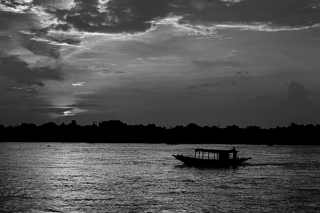 Wasser, See, Landschaft, Silhouettiert