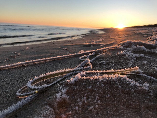 Winter, Eis, Reif, Sonnenaufgang, Ostsee