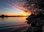 sunset, evening, water