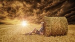 woman, sitting, gazing